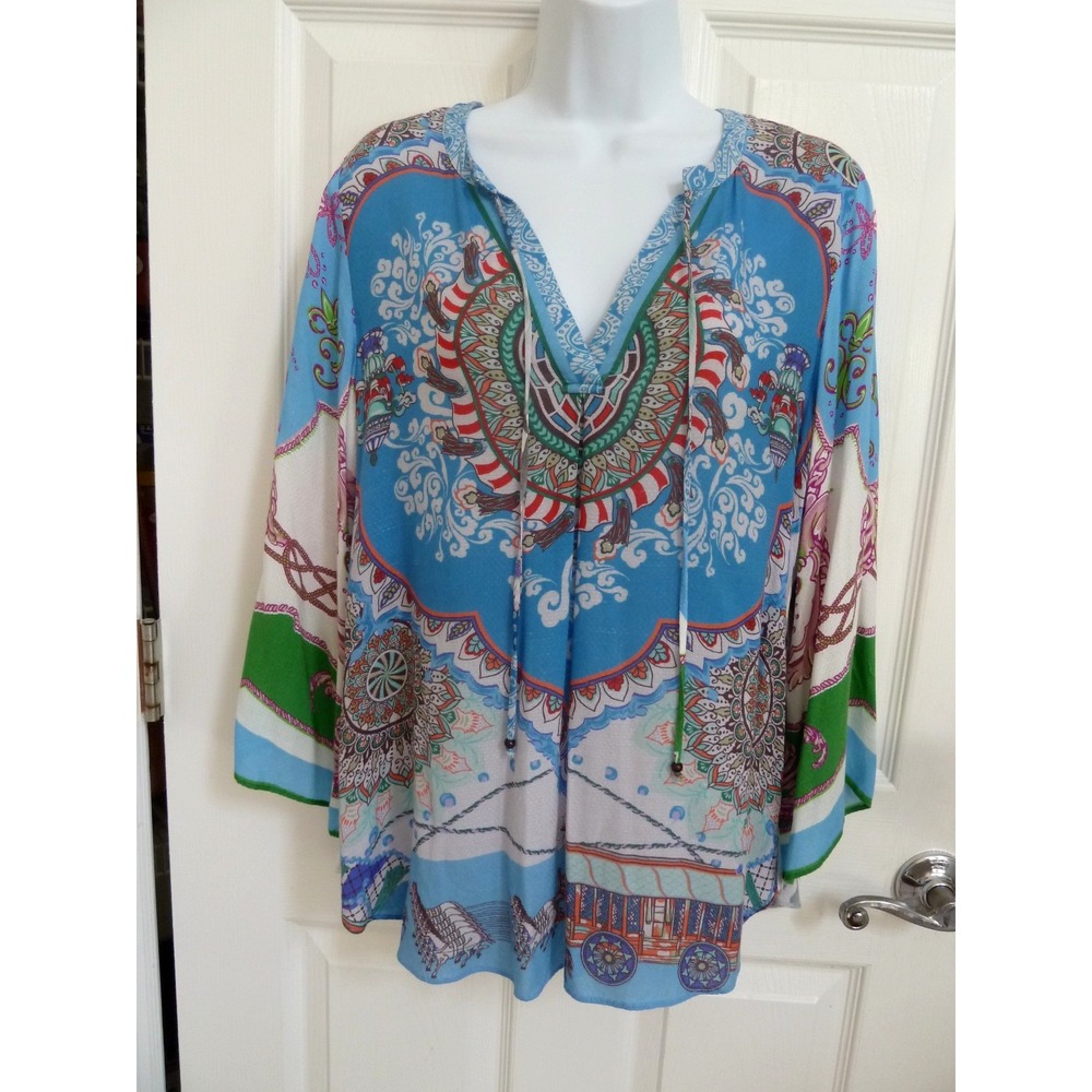 Hale Bob Womens Medium Colorful Pullover Blouse Artsy Boho Viscose 85CT2385